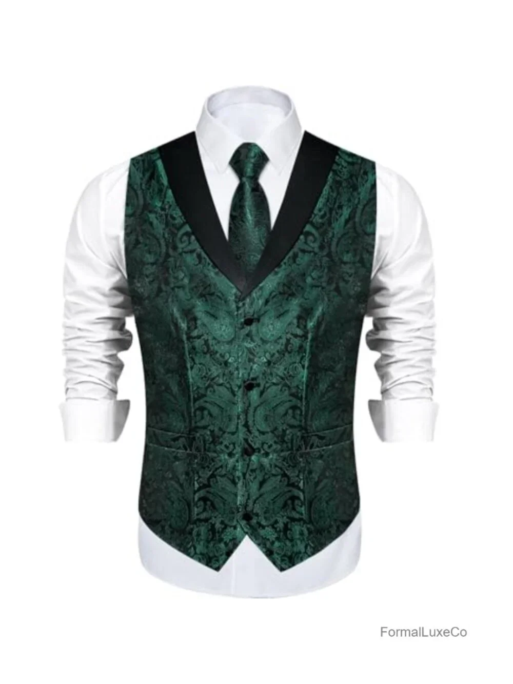 Silk Jacquard Paisley Suit Vest Set for Men Formal Shawl Collar Waistcoat with